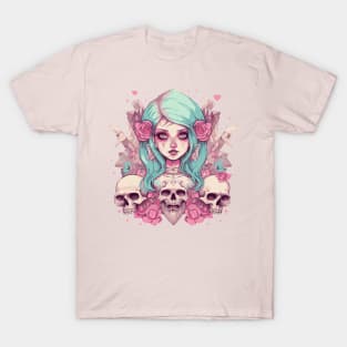 Pastel Goth Girl with skulls T-Shirt